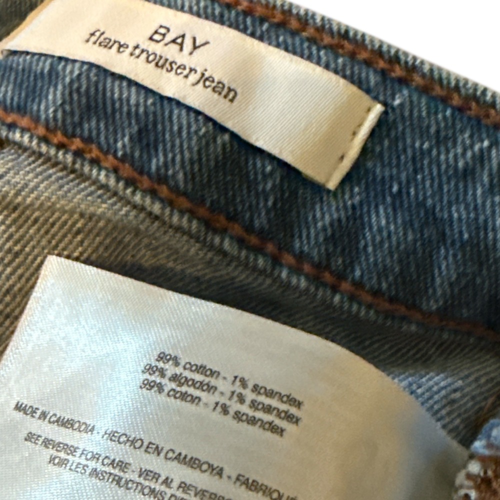 Sam Edelman Bay Flare Trouser Jeans Medium Wash Raw Hem Size 27 High Rise Denim - Picture 8 of 8